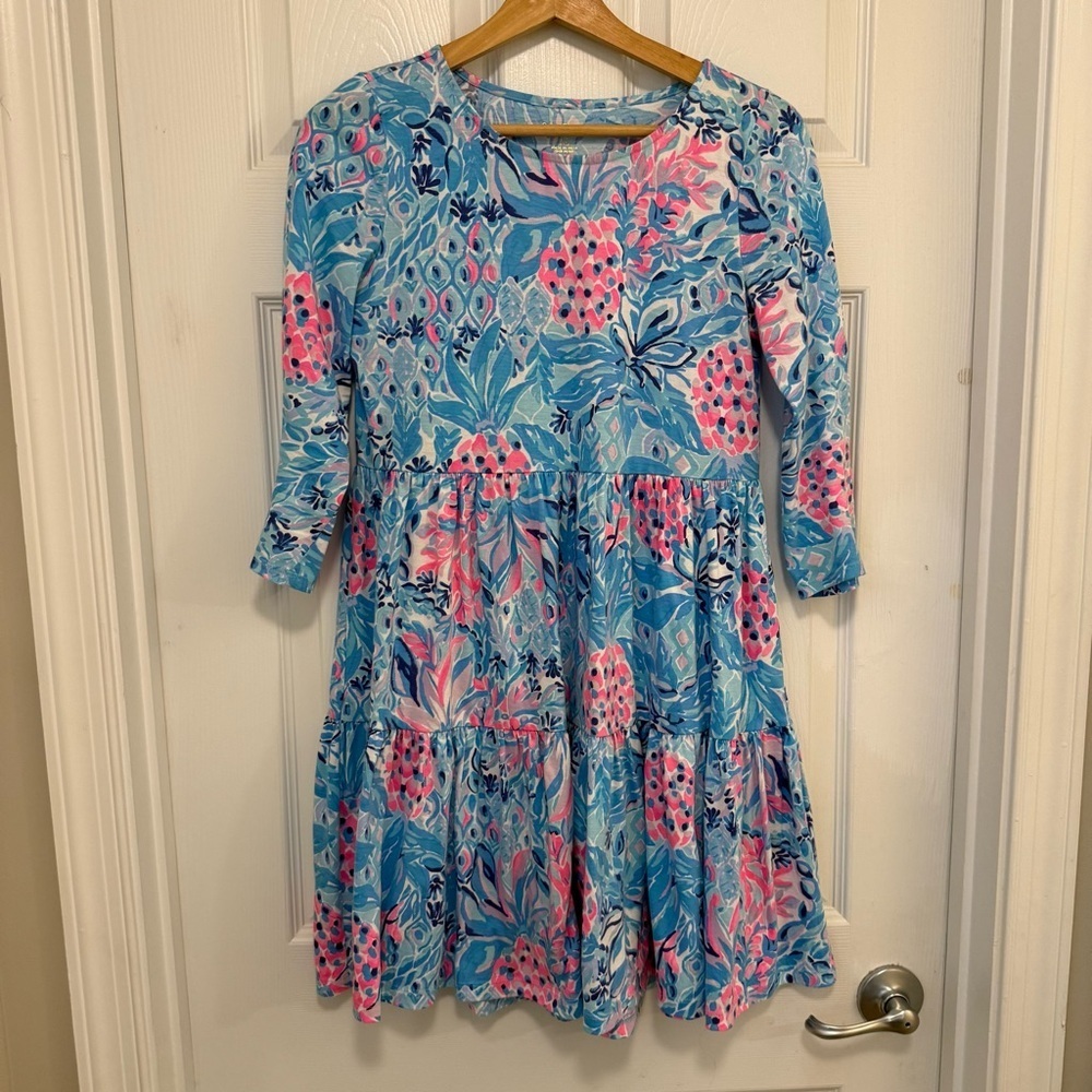 Like New Lilly Pulitzer Geanna Zanzibar 3/4 Sleeve Swing Mini Dress